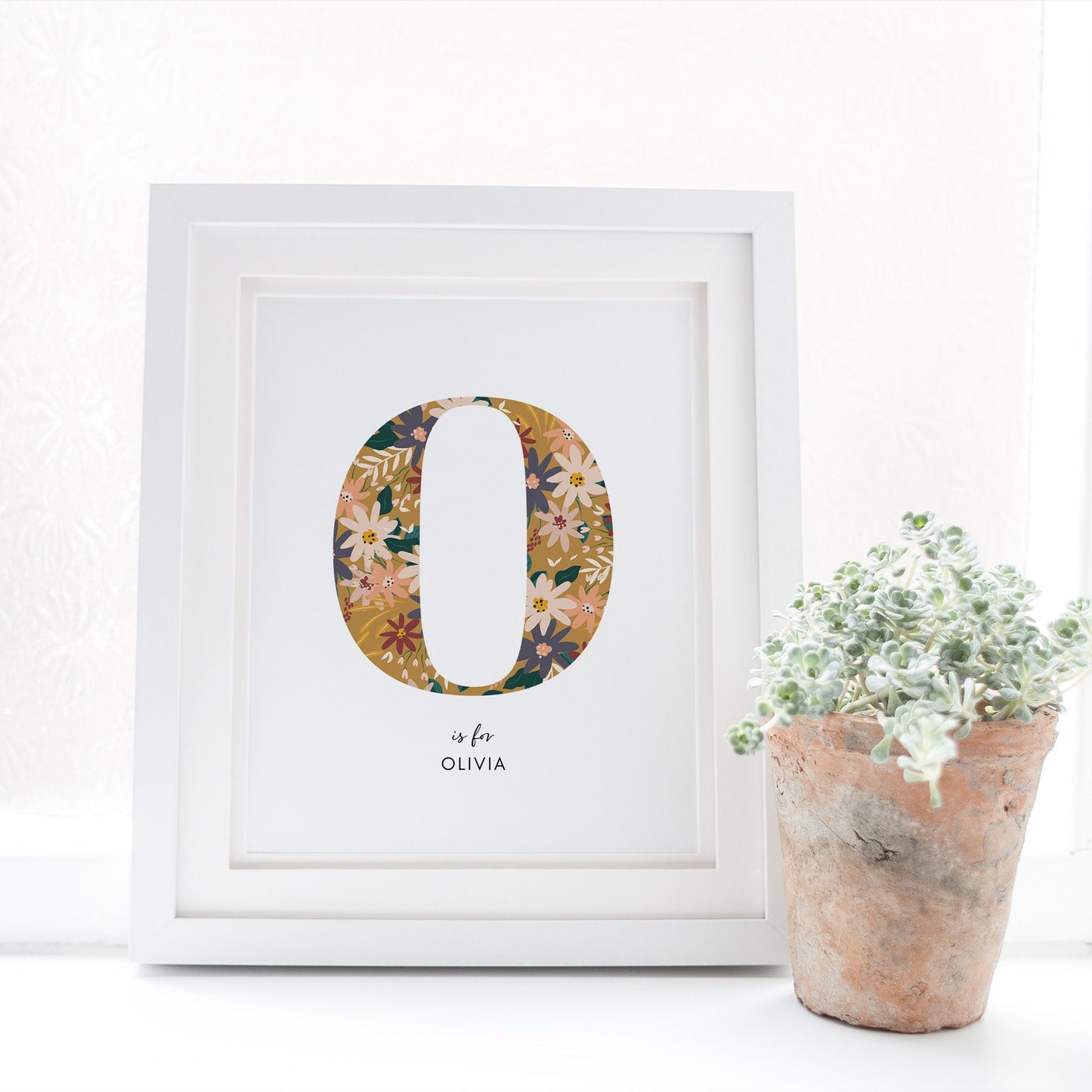 Personalised Floral Nursery Print, Newborn Print, Floral Initial Letter, Custom Alphabet Print, Nursery Letter Art, Christening, Botanical