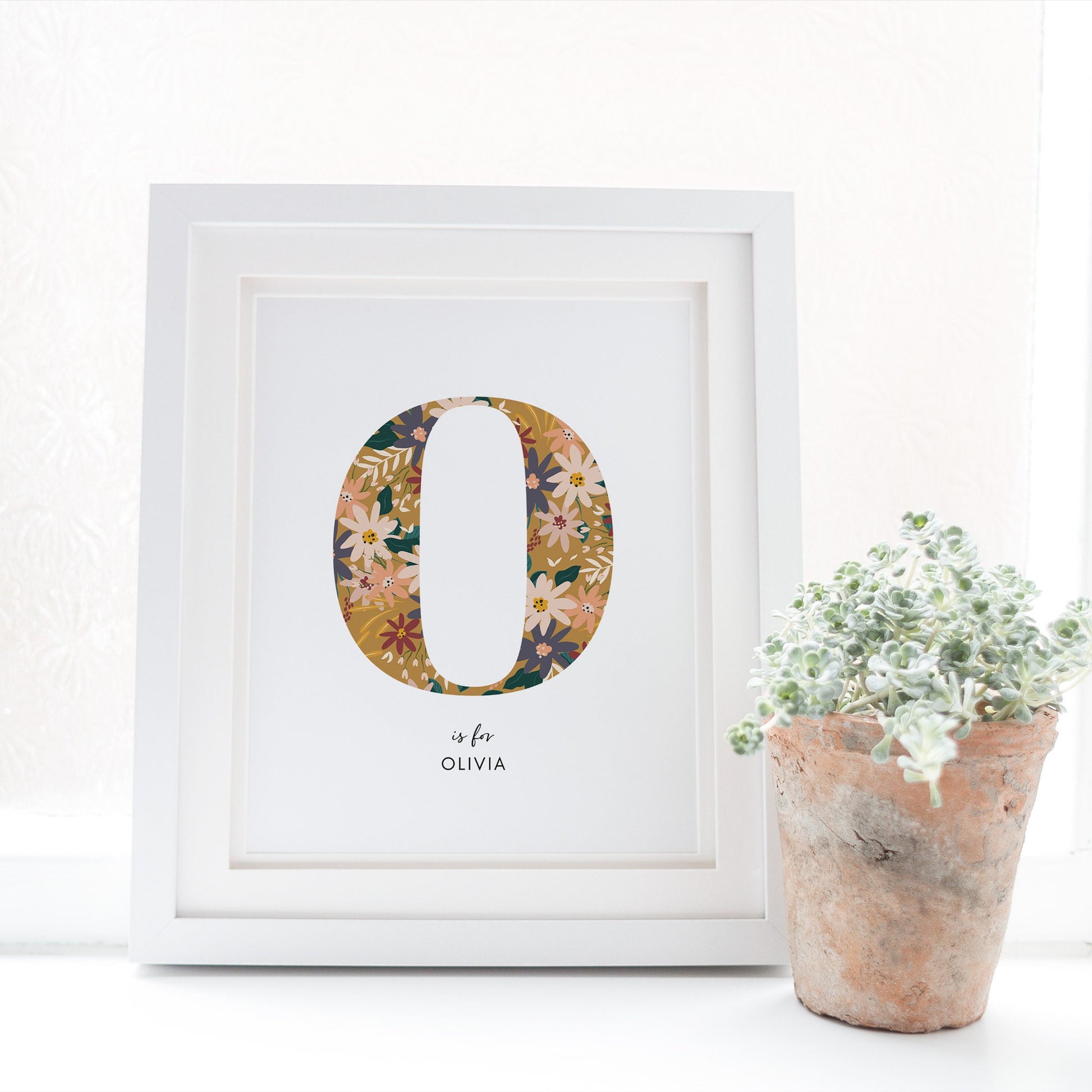Personalised Floral Nursery Print, Newborn Print, Floral Initial Letter, Custom Alphabet Print, Nursery Letter Art, Christening, Botanical
