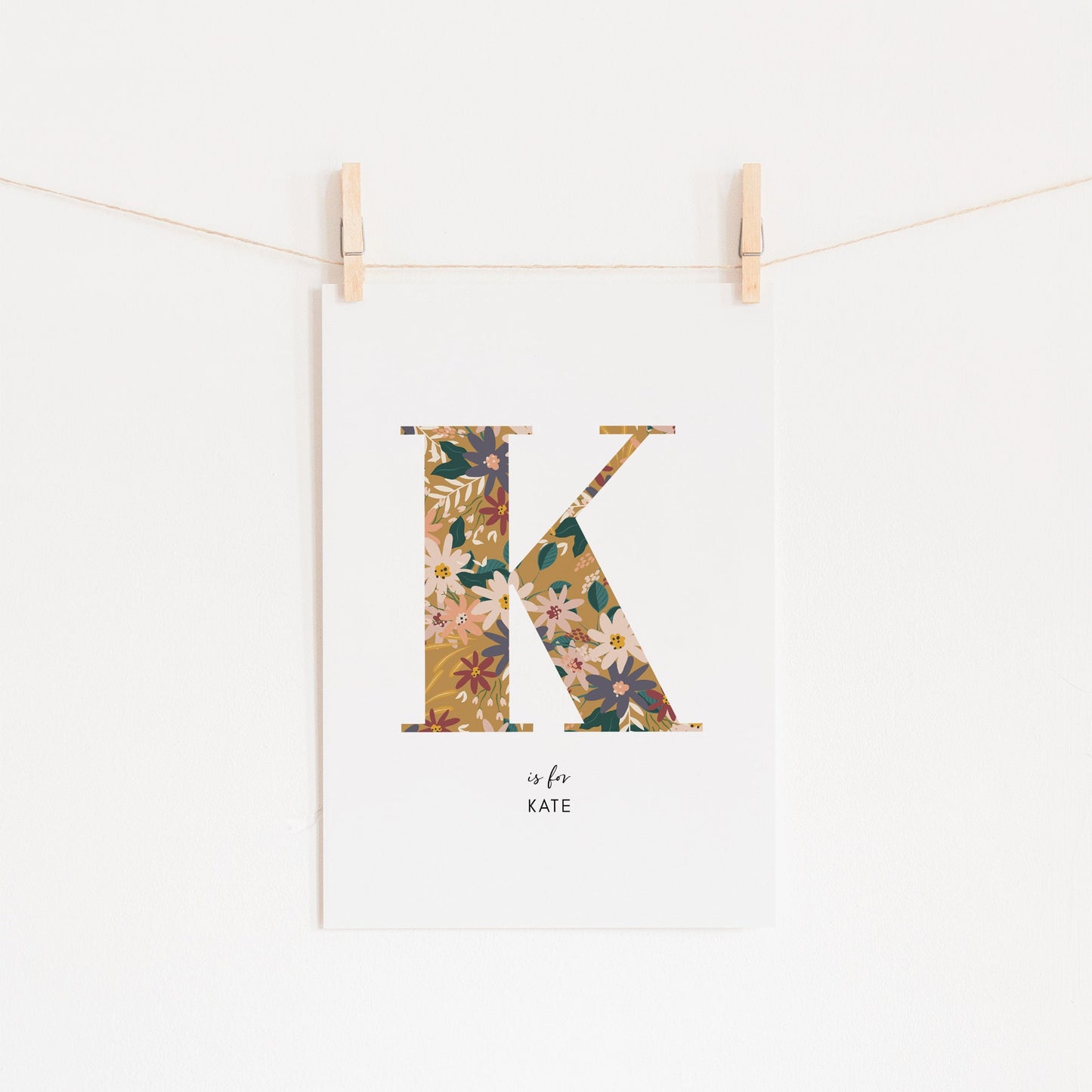 Personalised Floral Nursery Print, Newborn Print, Floral Initial Letter, Custom Alphabet Print, Nursery Letter Art, Christening, Botanical