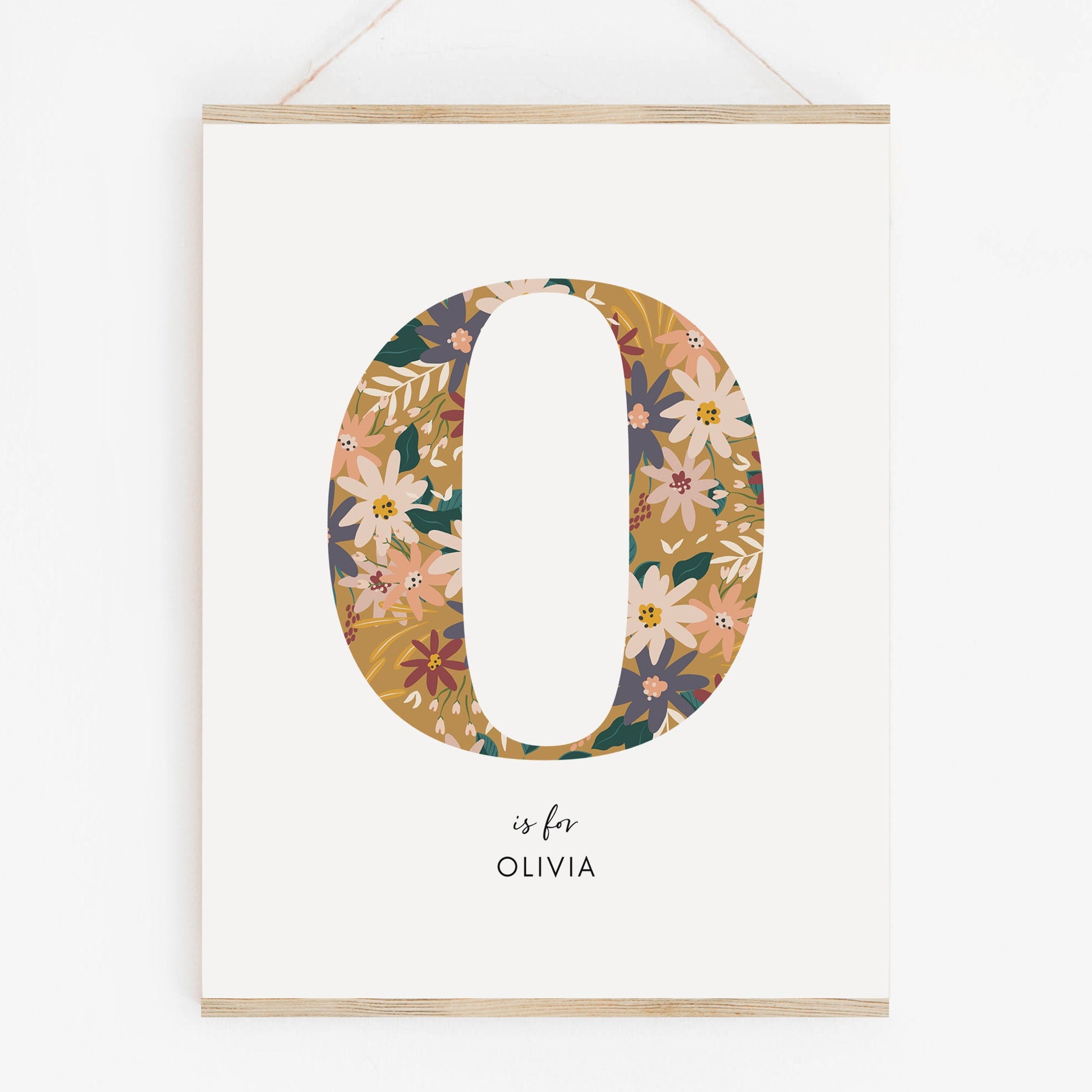 Personalised Floral Nursery Print, Newborn Print, Floral Initial Letter, Custom Alphabet Print, Nursery Letter Art, Christening, Botanical