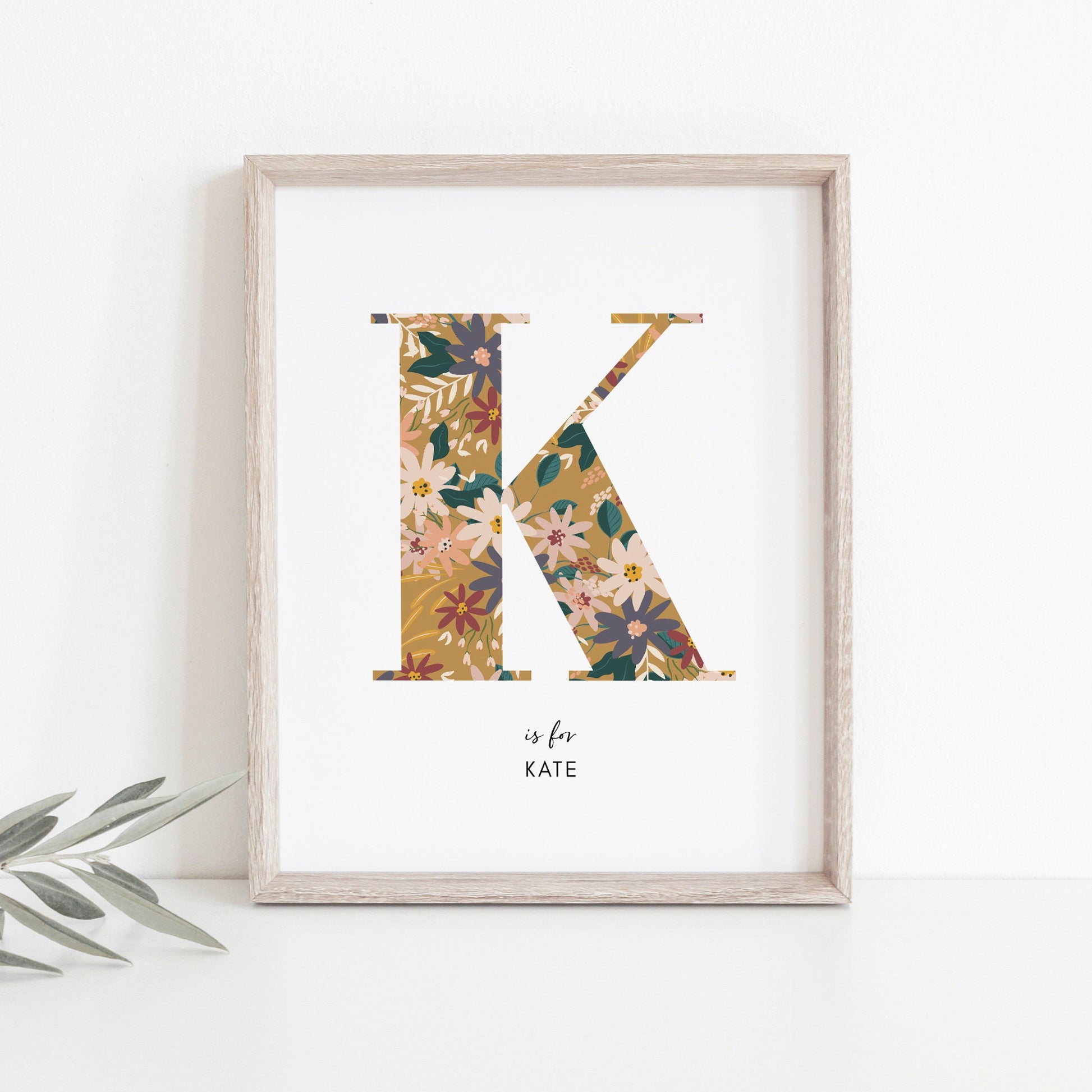 Personalised Floral Nursery Print, Newborn Print, Floral Initial Letter, Custom Alphabet Print, Nursery Letter Art, Christening, Botanical