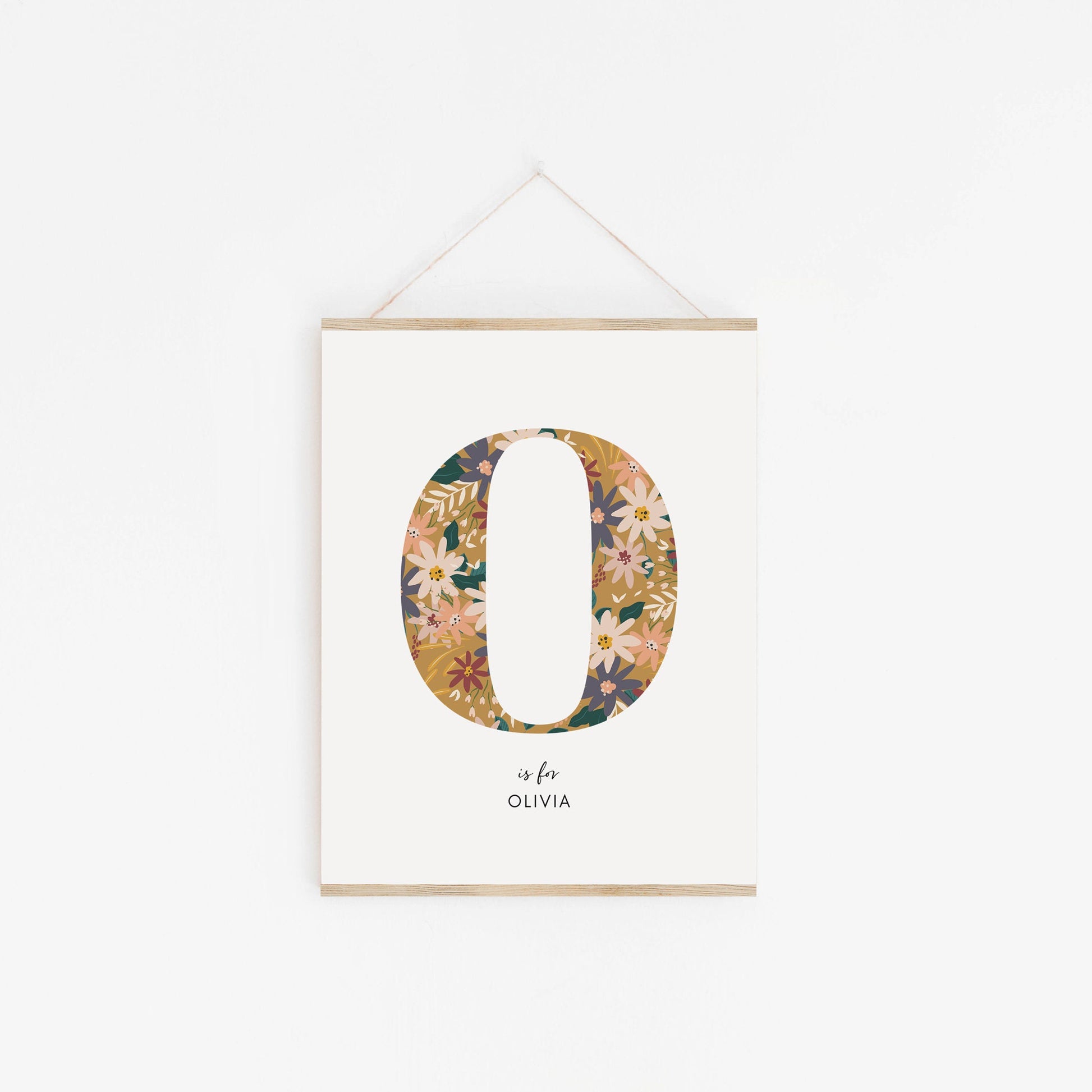 Personalised Floral Nursery Print, Newborn Print, Floral Initial Letter, Custom Alphabet Print, Nursery Letter Art, Christening, Botanical