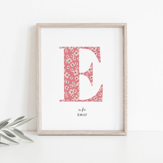 Personalised Floral Nursery Print, Newborn Print, Floral Initial Letter, Custom Alphabet Print, Nursery Letter Art, Christening, Botanical