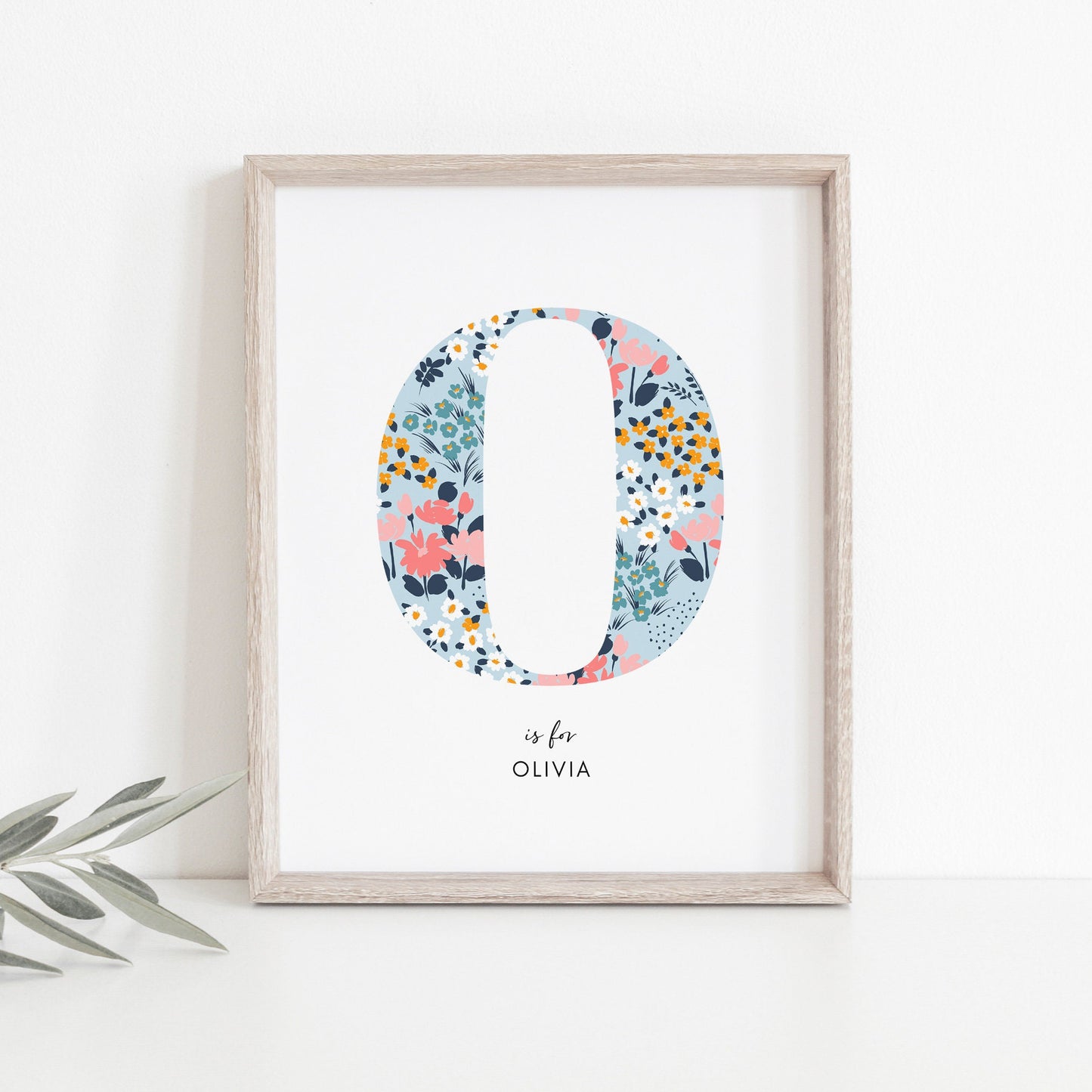 Personalised Floral Nursery Print, Newborn Print, Floral Initial Letter, Custom Alphabet Print, Nursery Letter Art, Christening, Botanical