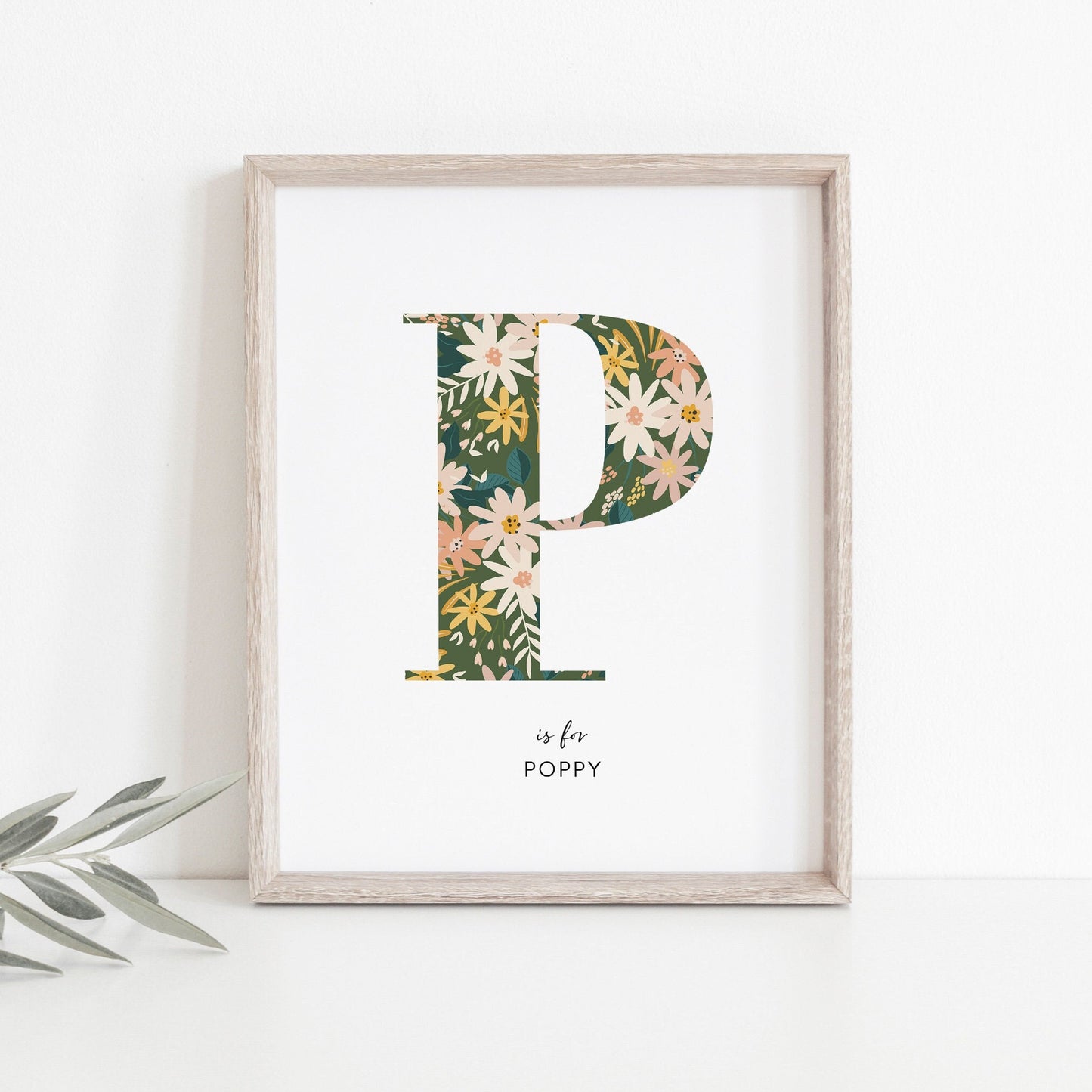 Personalised Floral Nursery Print, Newborn Print, Floral Initial Letter, Custom Alphabet Print, Nursery Letter Art, Christening, Botanical