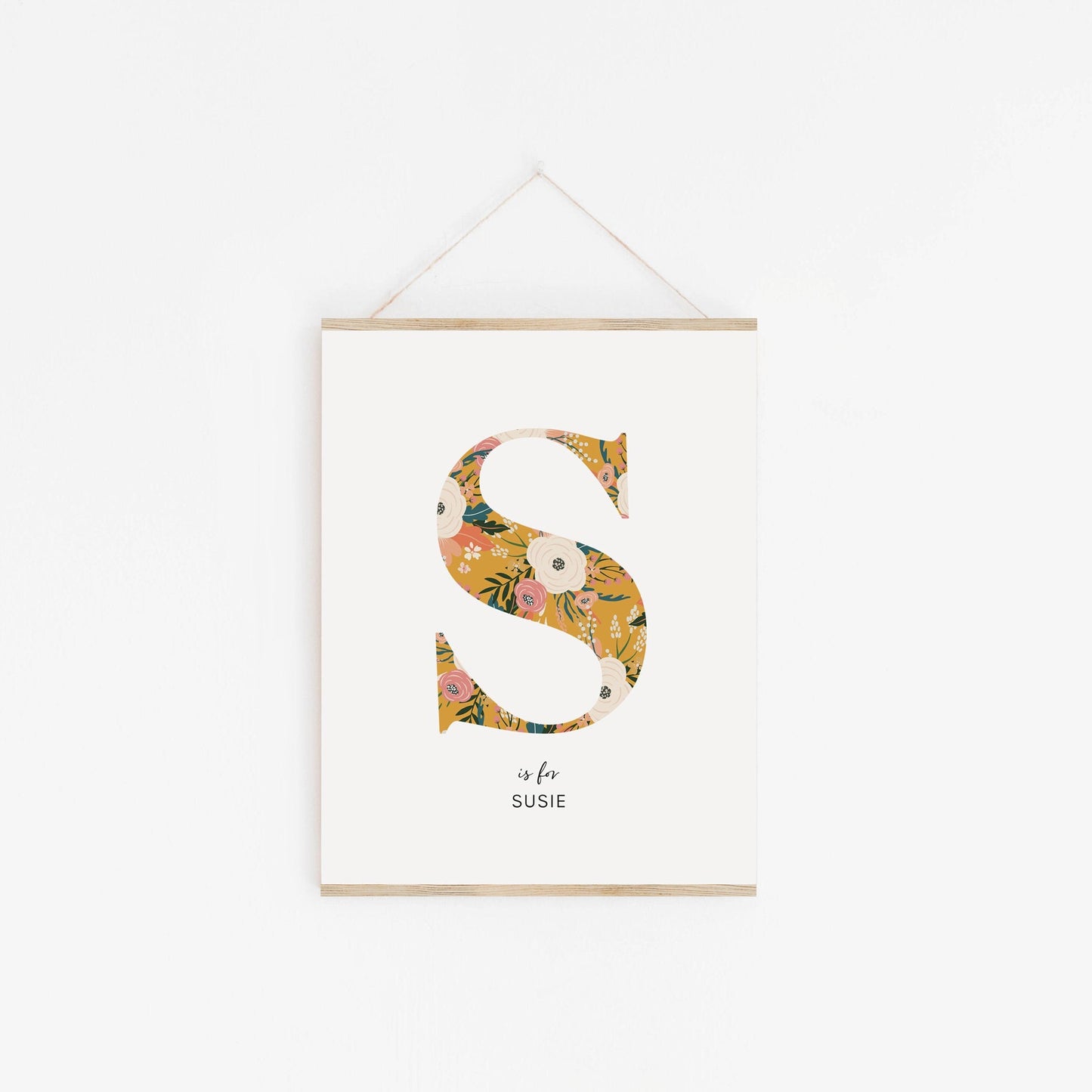 Personalised Floral Nursery Print, Newborn Print, Floral Initial Letter, Custom Alphabet Print, Nursery Letter Art, Christening, Botanical