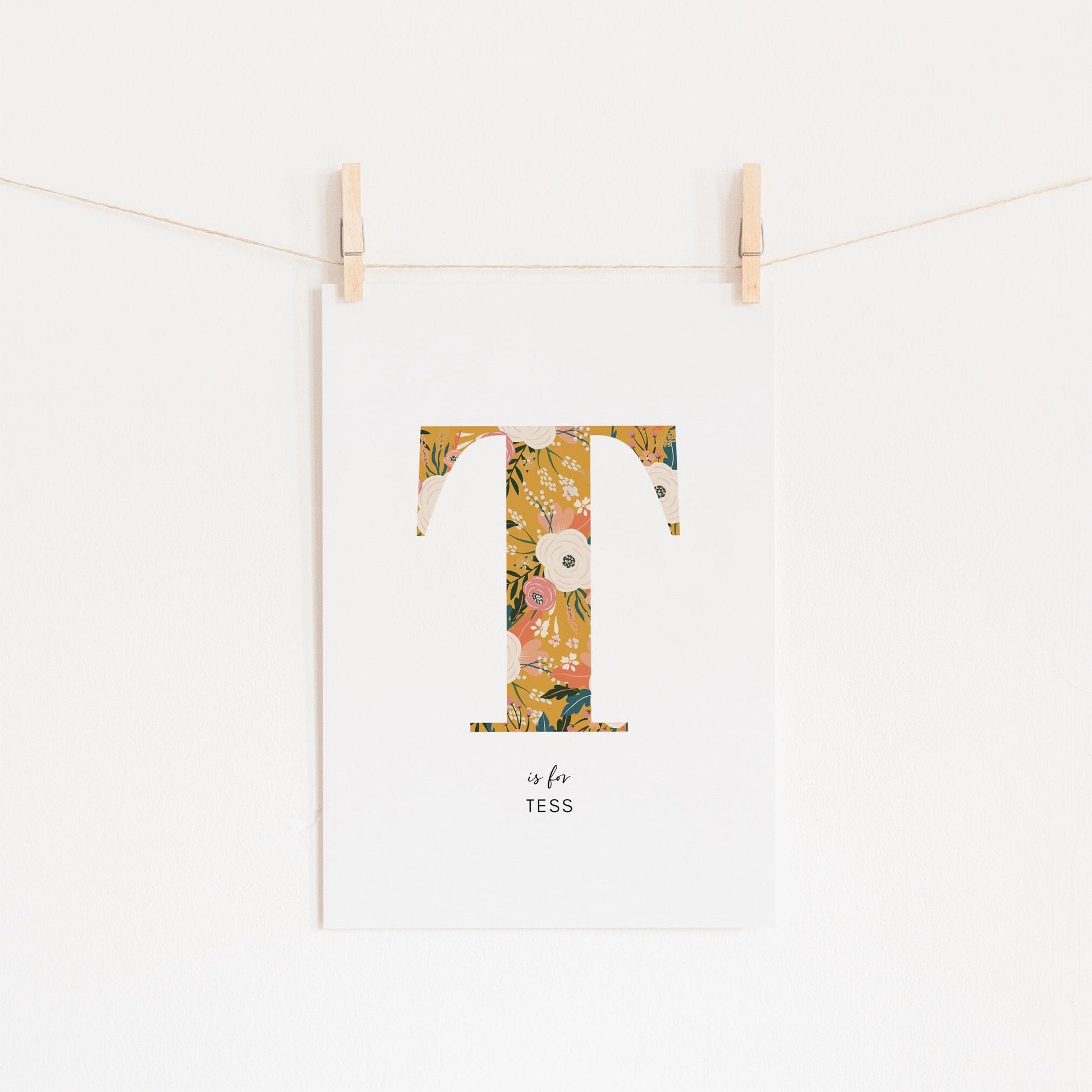 Personalised Floral Nursery Print, Newborn Print, Floral Initial Letter, Custom Alphabet Print, Nursery Letter Art, Christening, Botanical