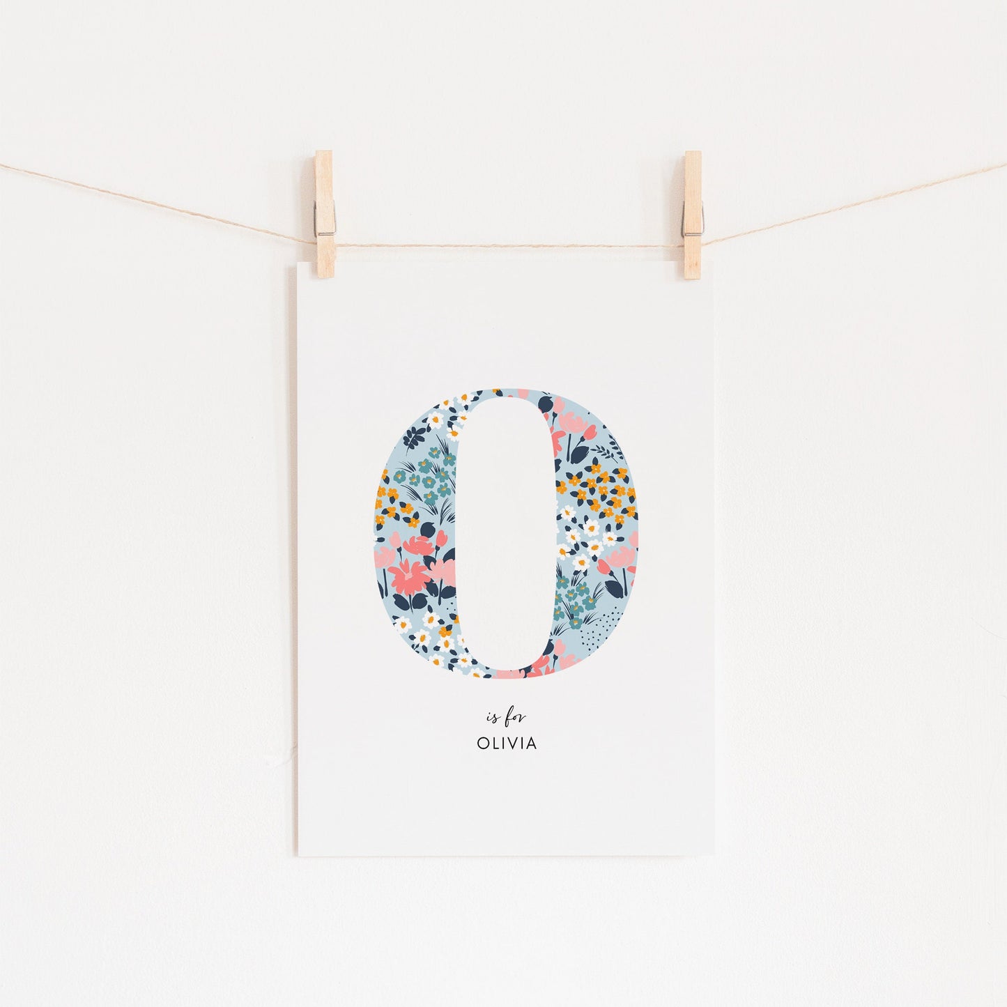 Personalised Floral Nursery Print, Newborn Print, Floral Initial Letter, Custom Alphabet Print, Nursery Letter Art, Christening, Botanical