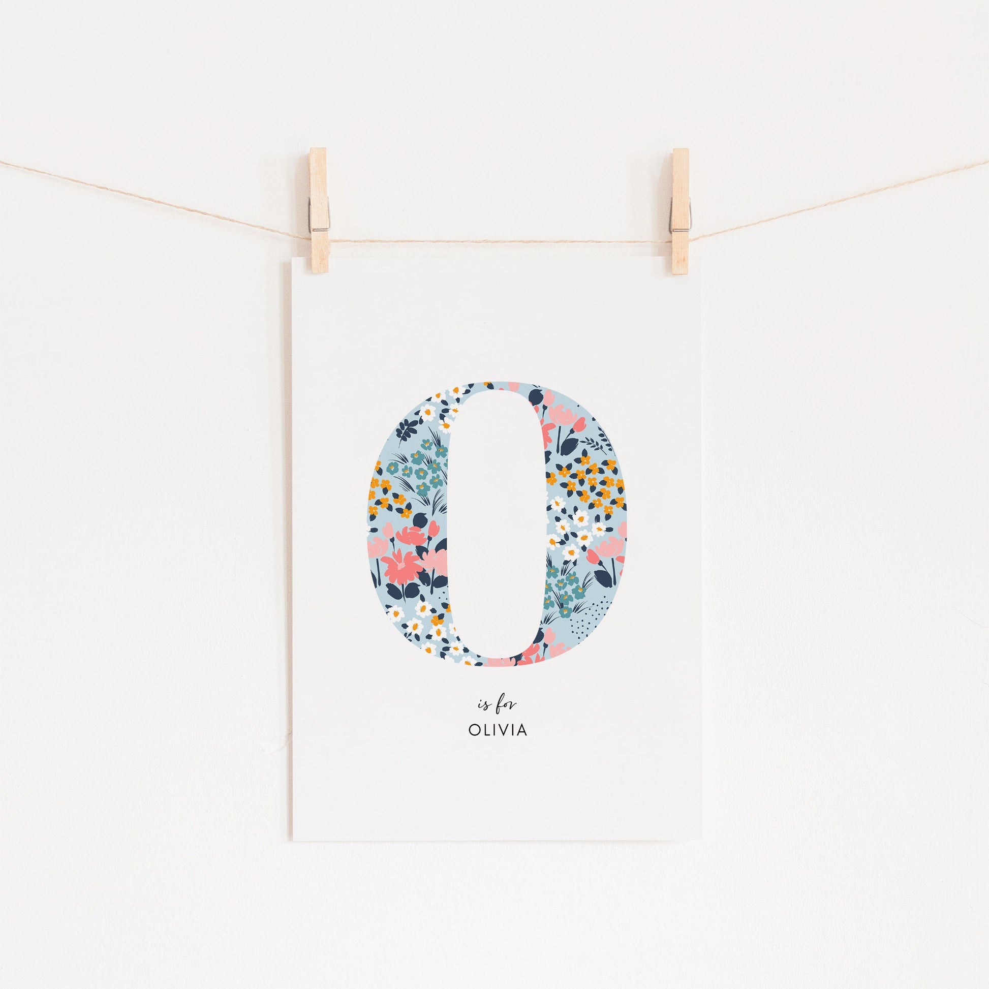 Personalised Floral Nursery Print, Newborn Print, Floral Initial Letter, Custom Alphabet Print, Nursery Letter Art, Christening, Botanical