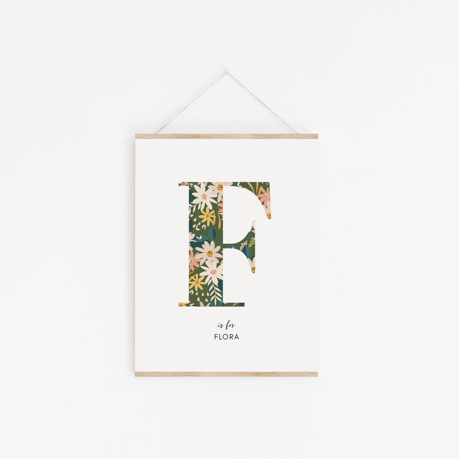 Personalised Floral Nursery Print, Newborn Print, Floral Initial Letter, Custom Alphabet Print, Nursery Letter Art, Christening, Botanical