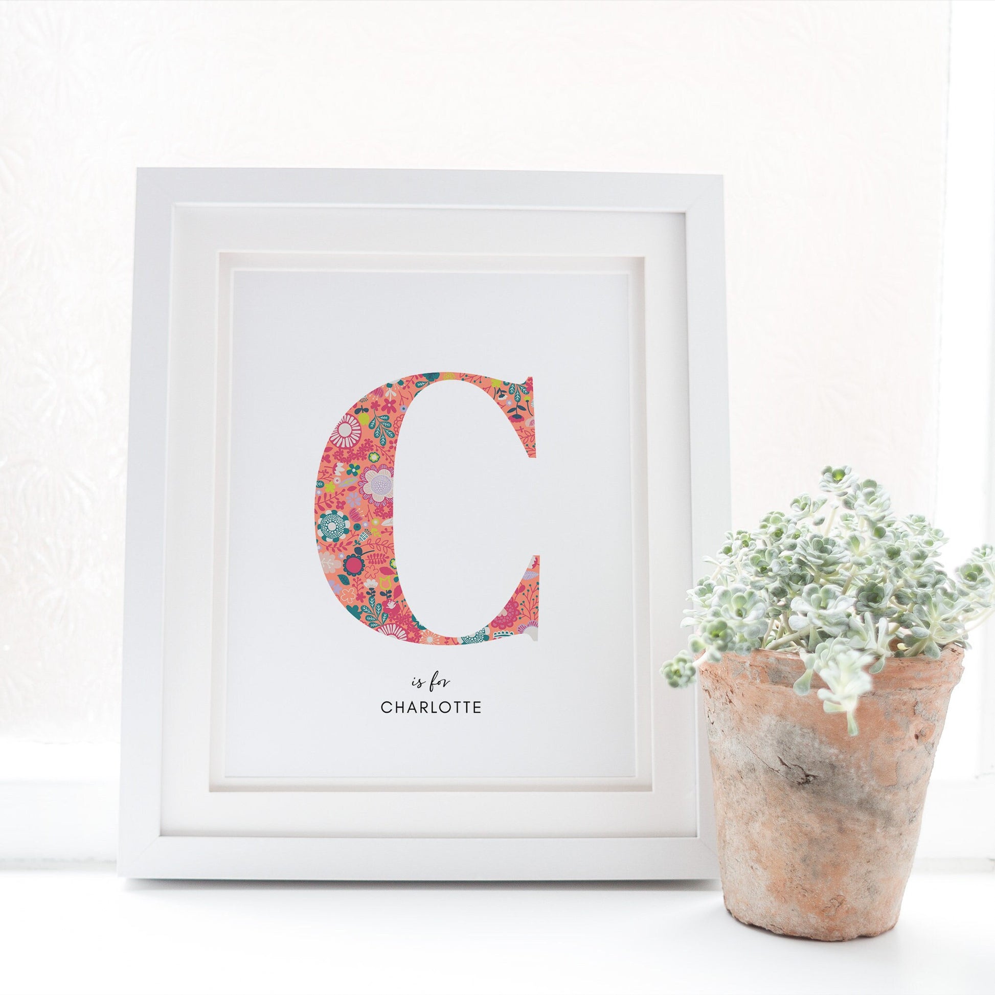 Personalised Floral Nursery Print, Newborn Print, Floral Initial Letter, Custom Alphabet Print, Nursery Letter Art, Christening, Botanical