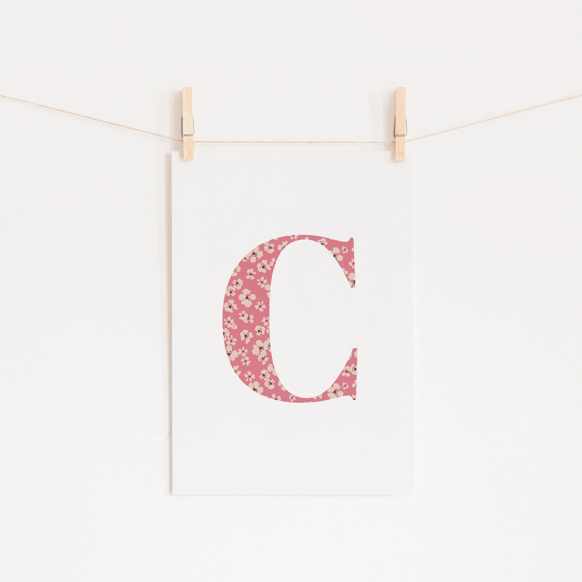 Personalised Letter Floral Print, Alphabet Nursery Art, Newborn Keepsake, Christening Gift, Custom Initial Picture, Kids Letter Art