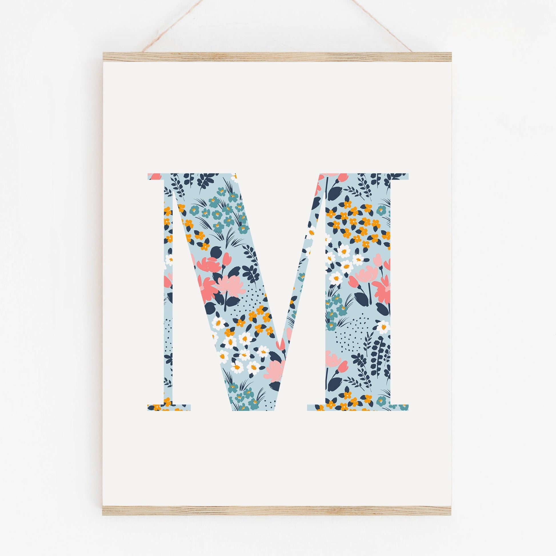 Personalised Letter Floral Print, Alphabet Nursery Art, Newborn Keepsake, Christening Gift, Custom Initial Picture, Kids Letter Art