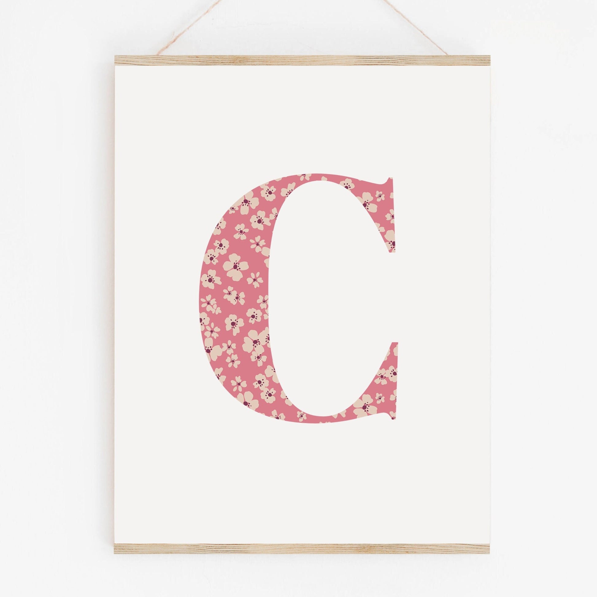 Personalised Letter Floral Print, Alphabet Nursery Art, Newborn Keepsake, Christening Gift, Custom Initial Picture, Kids Letter Art