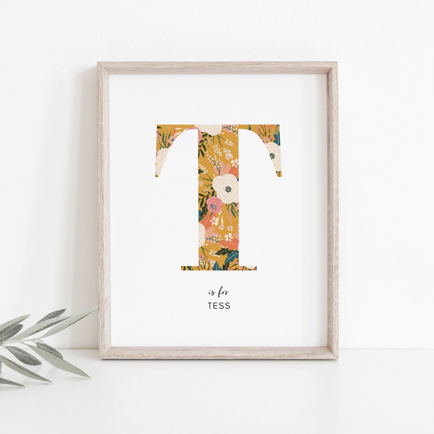 Personalised Floral Nursery Print, Newborn Print, Floral Initial Letter, Custom Alphabet Print, Nursery Letter Art, Christening, Botanical