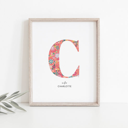 Personalised Floral Nursery Print, Newborn Print, Floral Initial Letter, Custom Alphabet Print, Nursery Letter Art, Christening, Botanical
