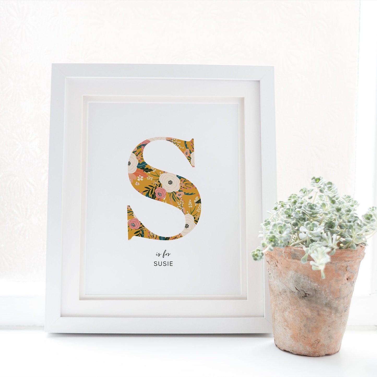 Personalised Floral Nursery Print, Newborn Print, Floral Initial Letter, Custom Alphabet Print, Nursery Letter Art, Christening, Botanical