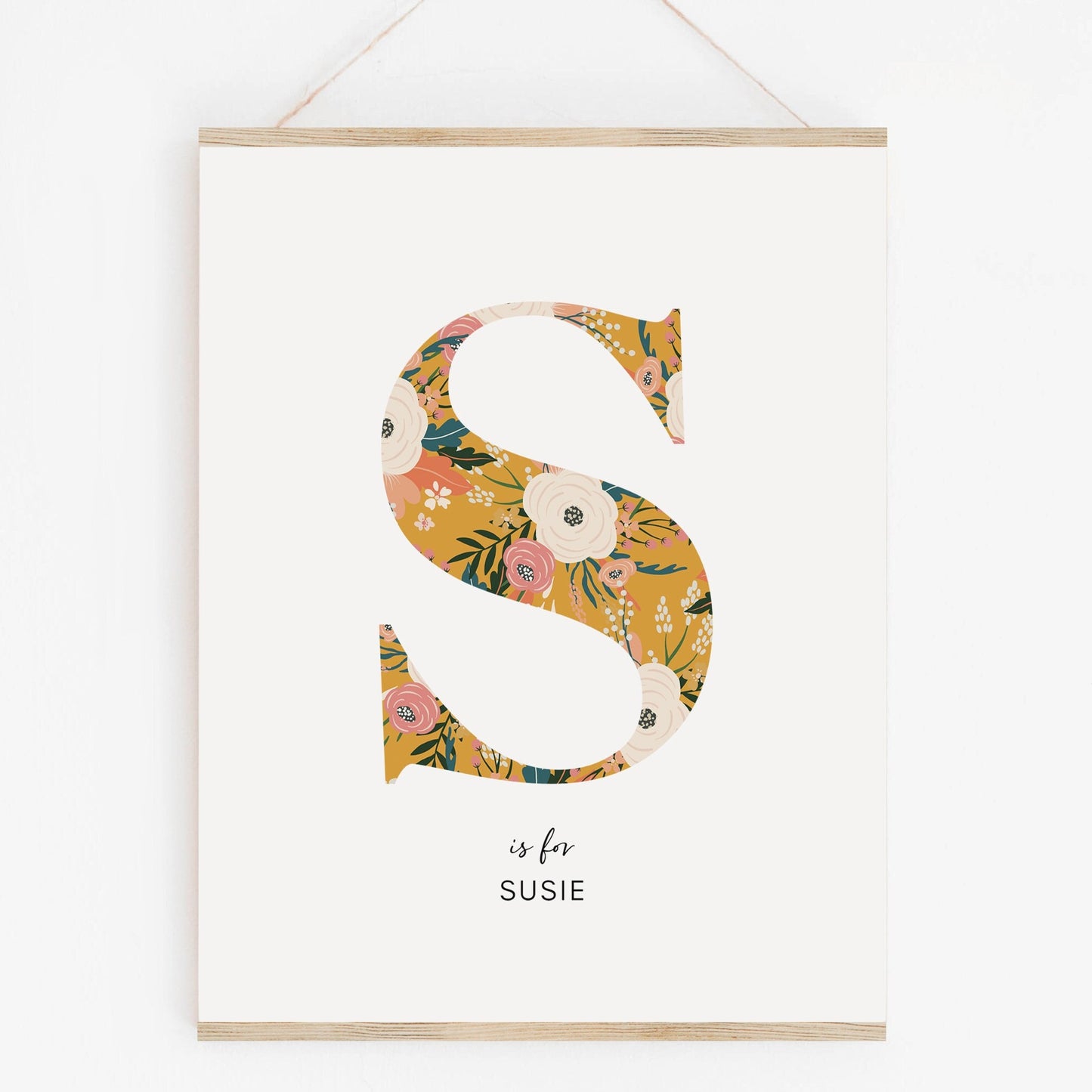 Personalised Floral Nursery Print, Newborn Print, Floral Initial Letter, Custom Alphabet Print, Nursery Letter Art, Christening, Botanical