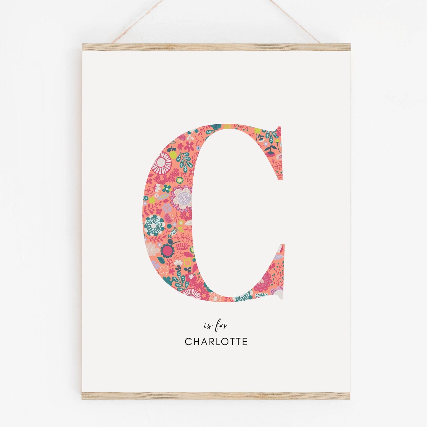 Personalised Floral Nursery Print, Newborn Print, Floral Initial Letter, Custom Alphabet Print, Nursery Letter Art, Christening, Botanical