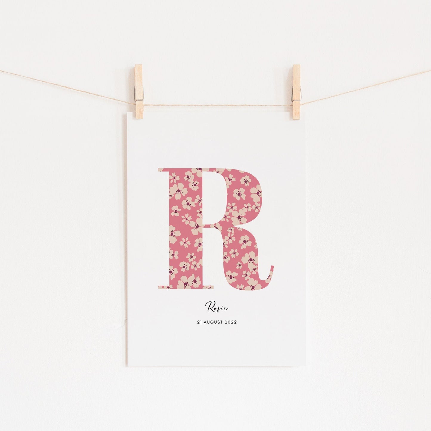 Personalised Name & Date Print, Floral Letter Print, Custom Newborn Gift, Nursery Letter Art, Christening Date Keepsake, Botanical Style