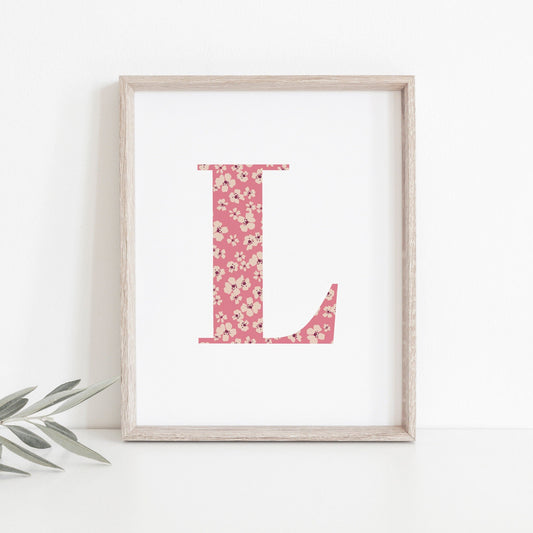Personalised Letter Floral Print, Alphabet Nursery Art, Newborn Keepsake, Christening Gift, Custom Initial Picture, Kids Letter Art
