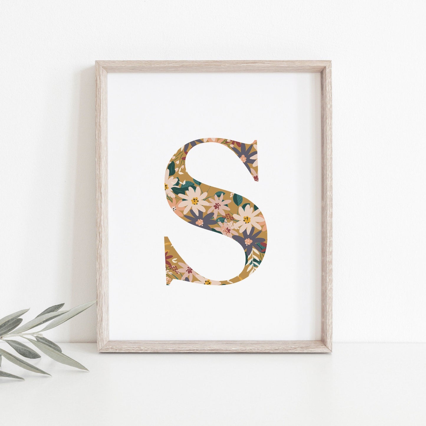 Personalised Letter Floral Print, Alphabet Nursery Art, Newborn Keepsake, Christening Gift, Custom Initial Picture, Kids Letter Art