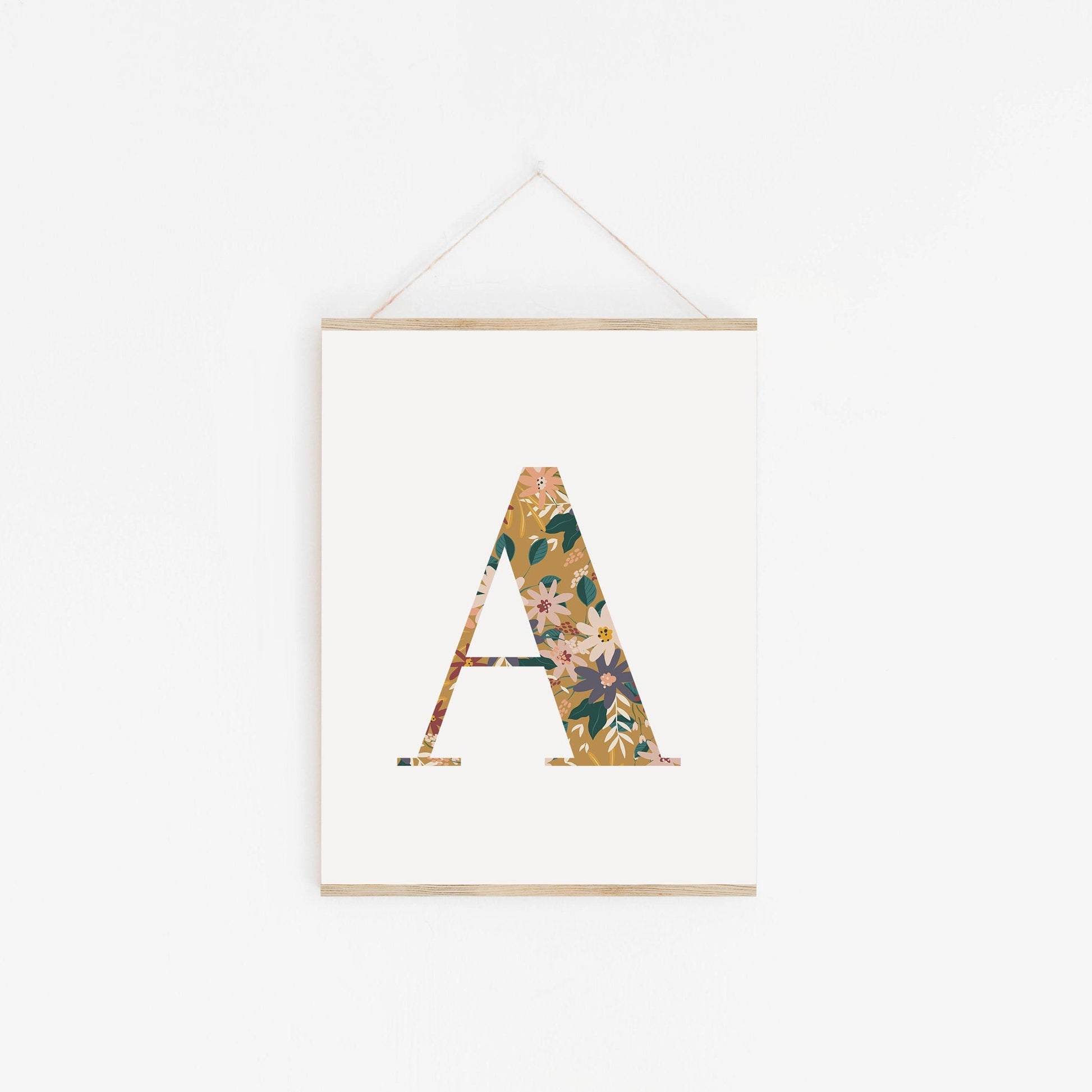 Personalised Letter Floral Print, Alphabet Nursery Art, Newborn Keepsake, Christening Gift, Custom Initial Picture, Kids Letter Art