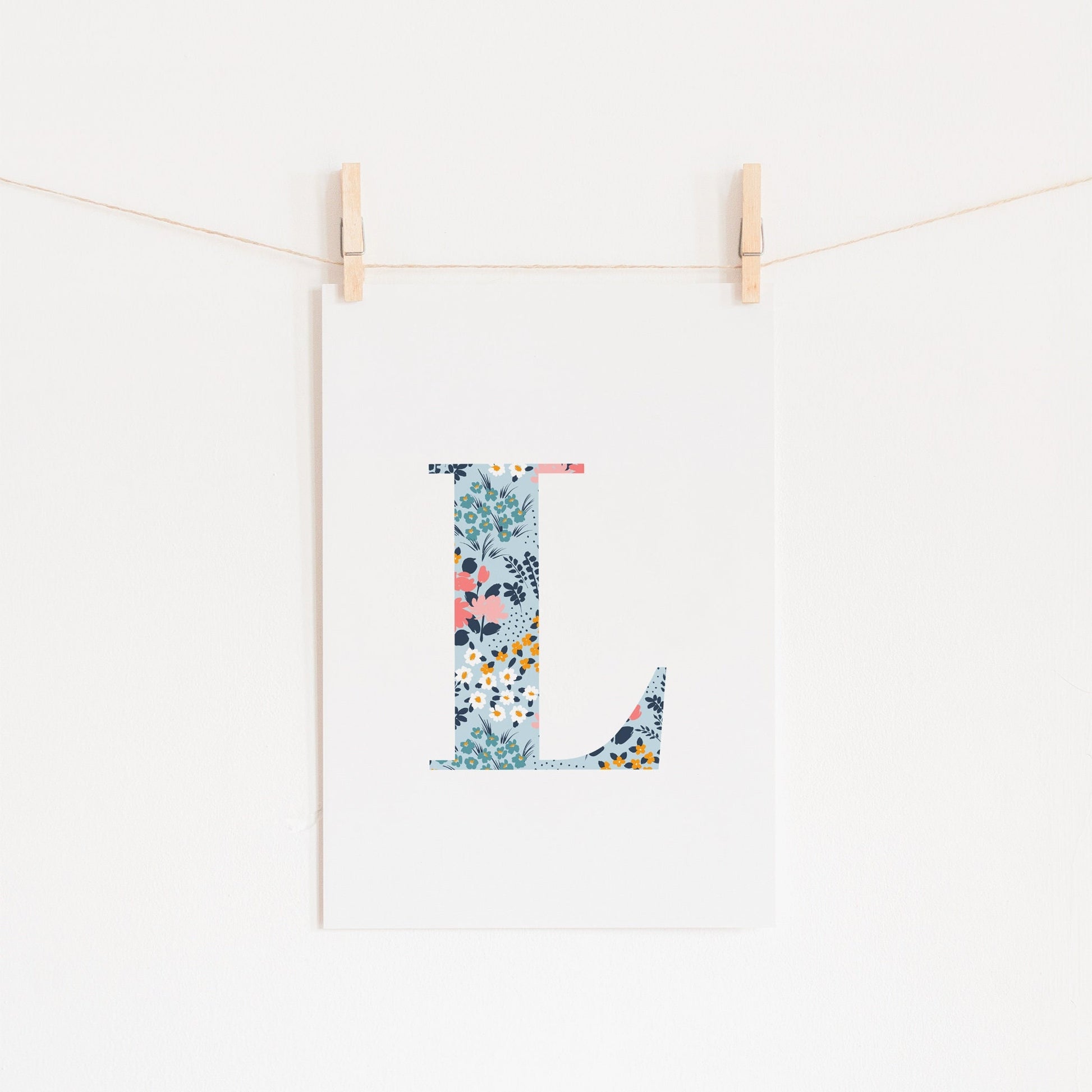 Personalised Letter Floral Print, Alphabet Nursery Art, Newborn Keepsake, Christening Gift, Custom Initial Picture, Kids Letter Art