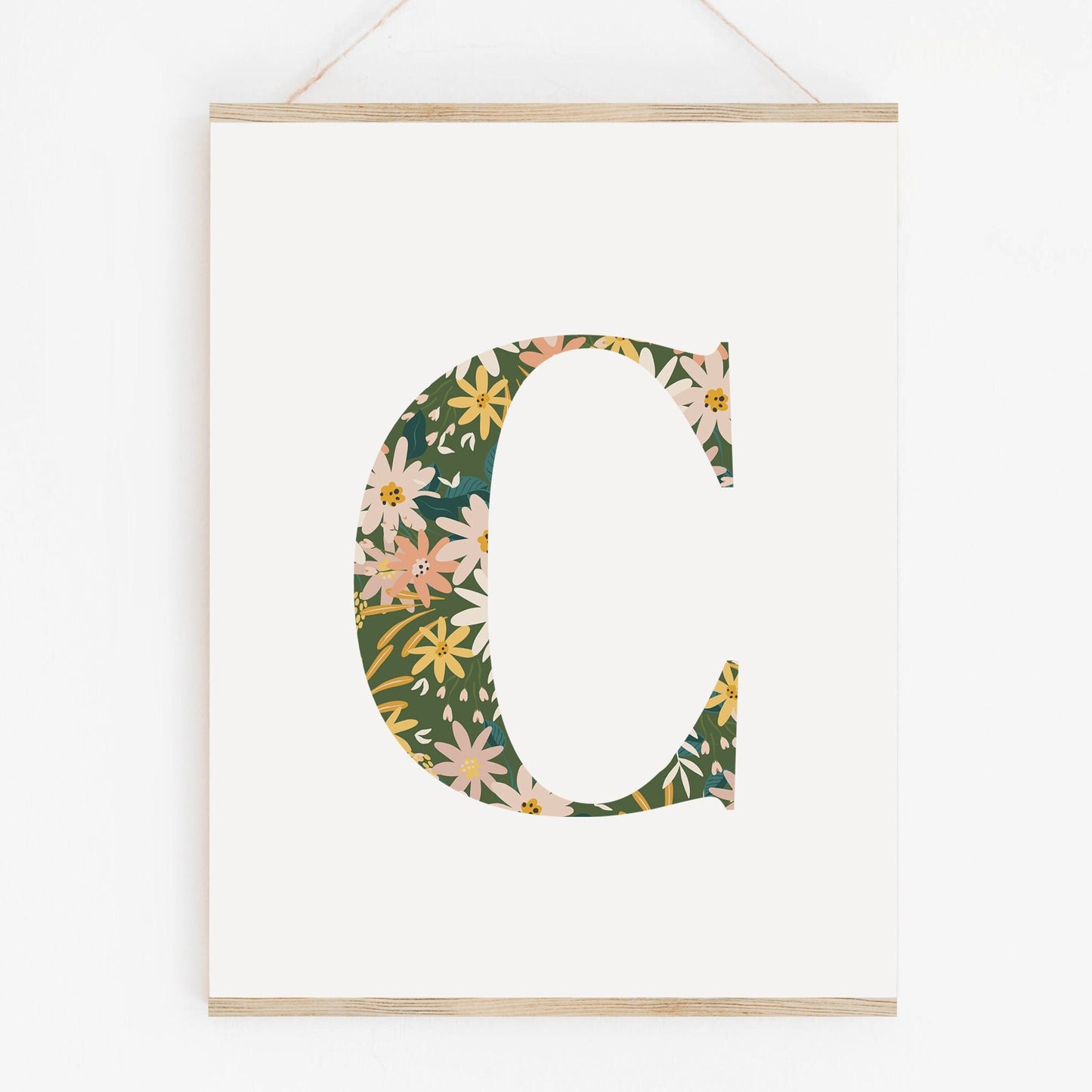 Personalised Letter Floral Print, Alphabet Nursery Art, Newborn Keepsake, Christening Gift, Custom Initial Picture, Kids Letter Art