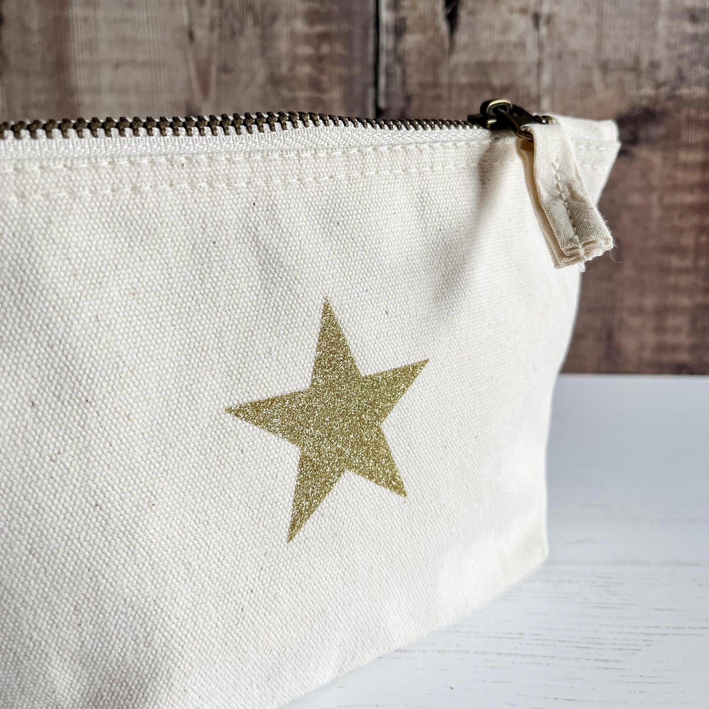 Gold glitter star make up bag, jewellery pouch, star cosmetics bag, bright pink accessories and pencil case