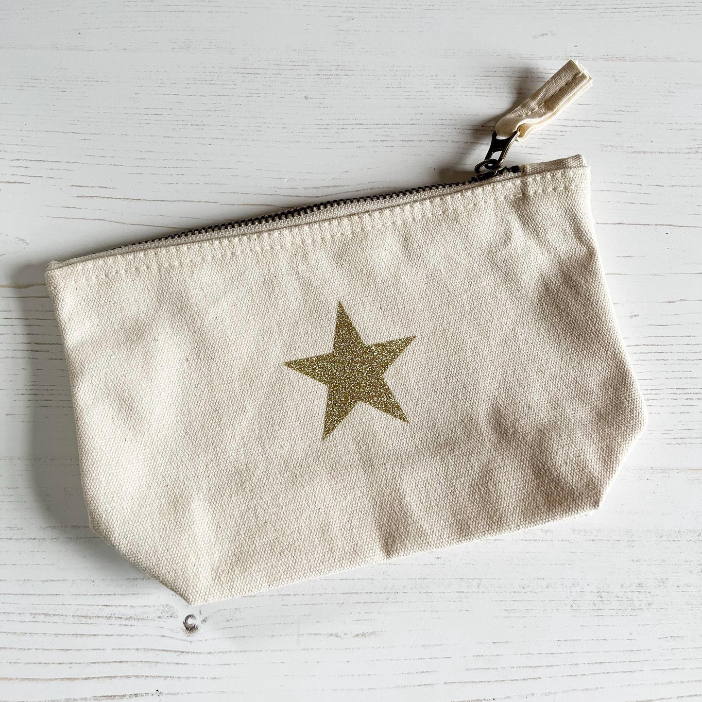 Gold glitter star make up bag, jewellery pouch, star cosmetics bag, bright pink accessories and pencil case