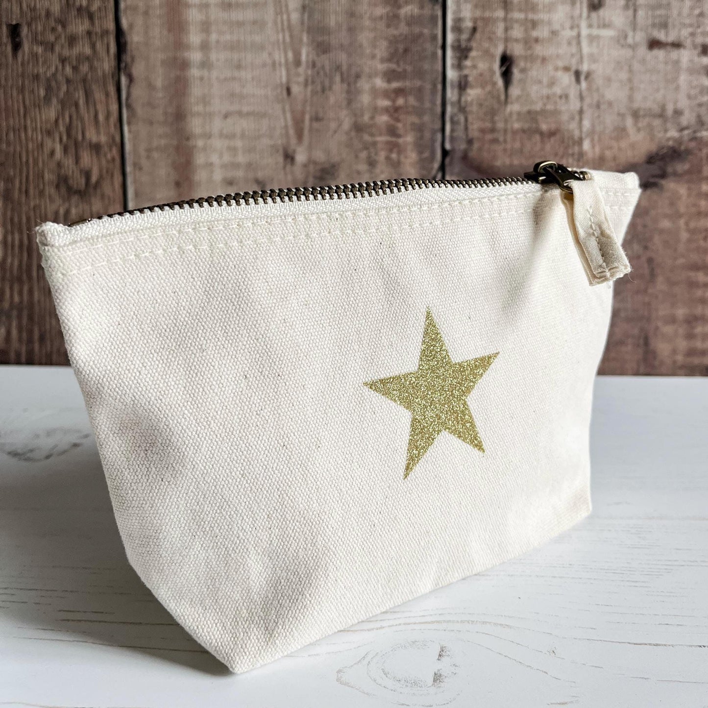 Gold glitter star make up bag, jewellery pouch, star cosmetics bag, bright pink accessories and pencil case