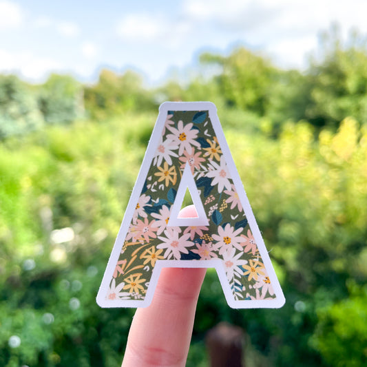 Green & Pink Floral Letter Sticker