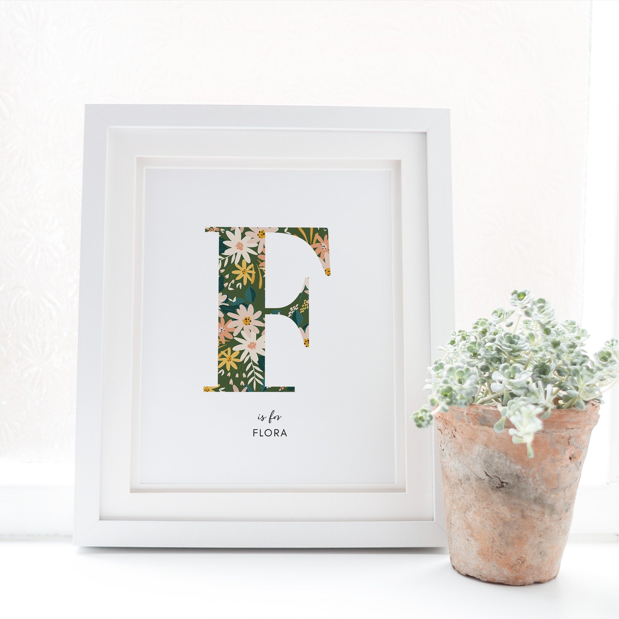 Custom Initial Print, Monogram Initial Print, Floral Letter Print, Personalised Name Printable, Nursery Letter Art, Kids Letter Print