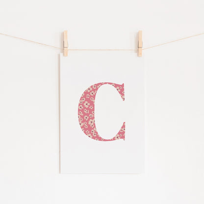 Personalised Letter Floral Print, Alphabet Nursery Art, Newborn Keepsake, Christening Gift, Custom Initial Picture, Kids Letter Art