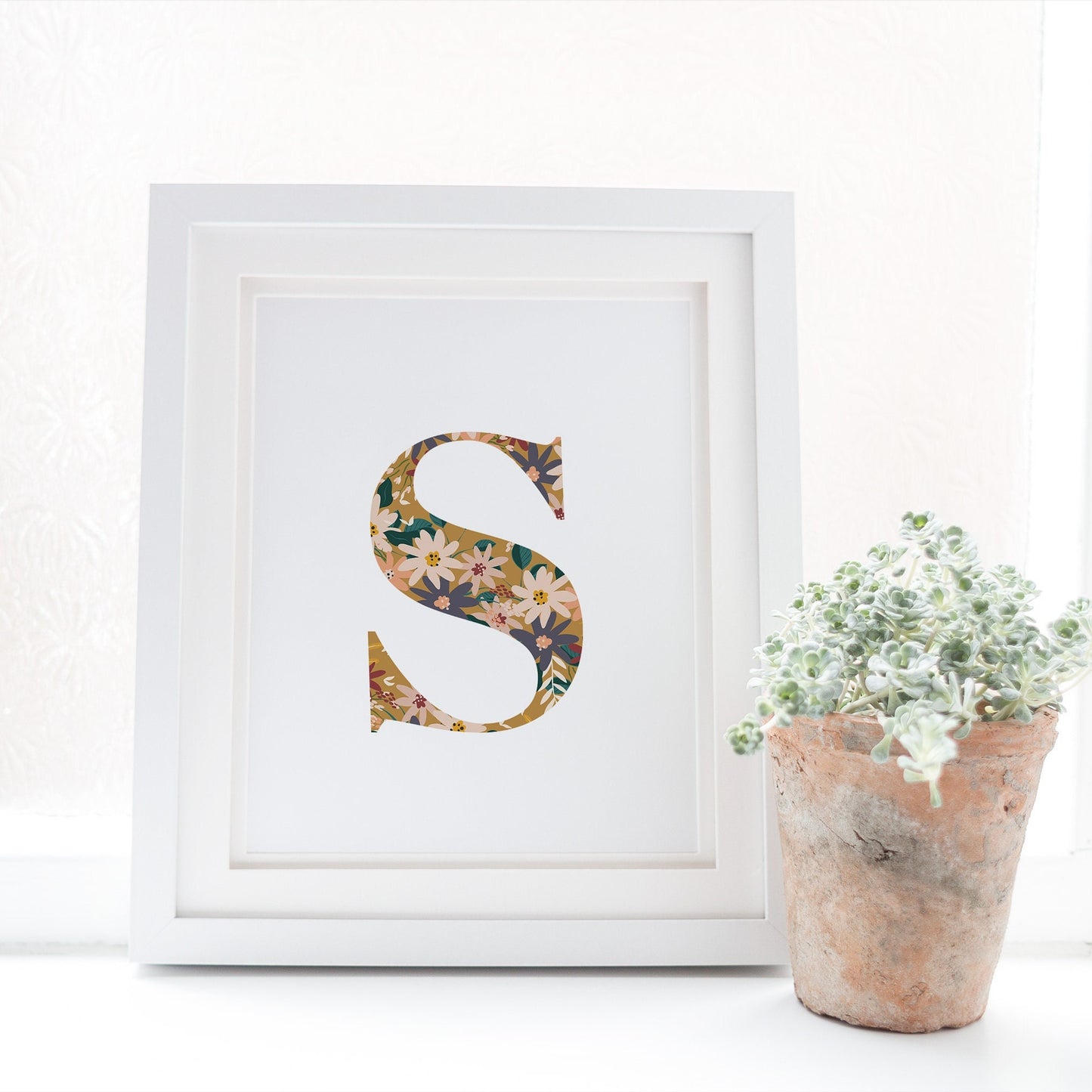 Personalised Letter Floral Print, Alphabet Nursery Art, Newborn Keepsake, Christening Gift, Custom Initial Picture, Kids Letter Art