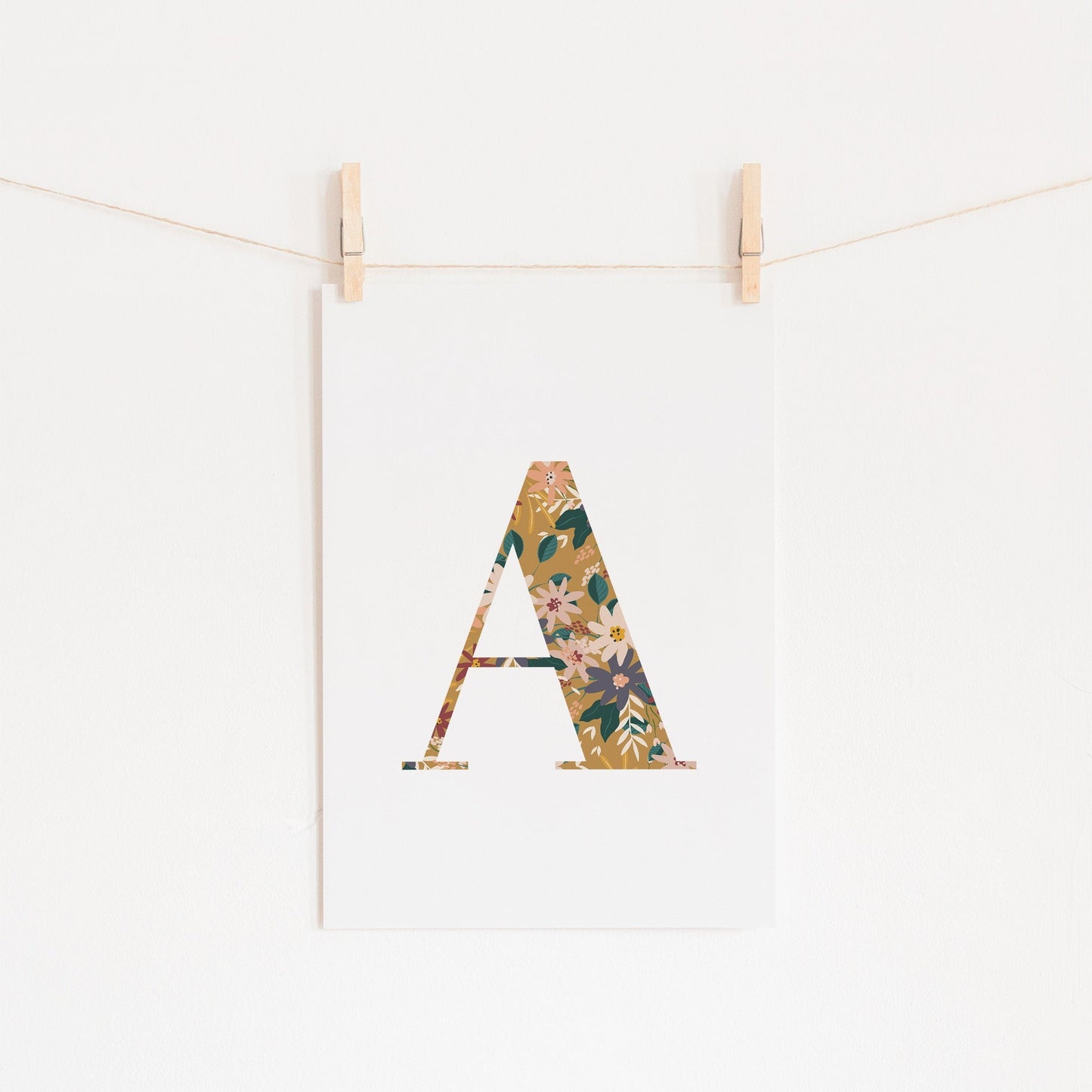 Personalised Letter Floral Print, Alphabet Nursery Art, Newborn Keepsake, Christening Gift, Custom Initial Picture, Kids Letter Art