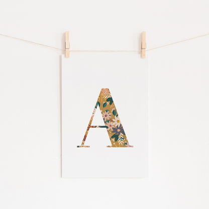 Personalised Letter Floral Print, Alphabet Nursery Art, Newborn Keepsake, Christening Gift, Custom Initial Picture, Kids Letter Art