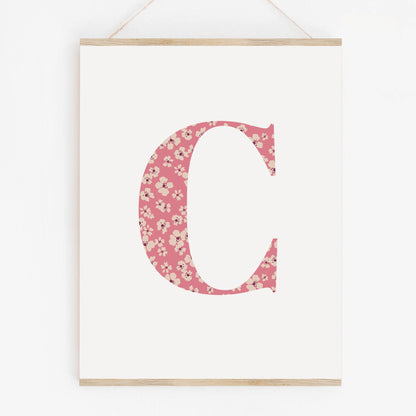 Personalised Letter Floral Print, Alphabet Nursery Art, Newborn Keepsake, Christening Gift, Custom Initial Picture, Kids Letter Art