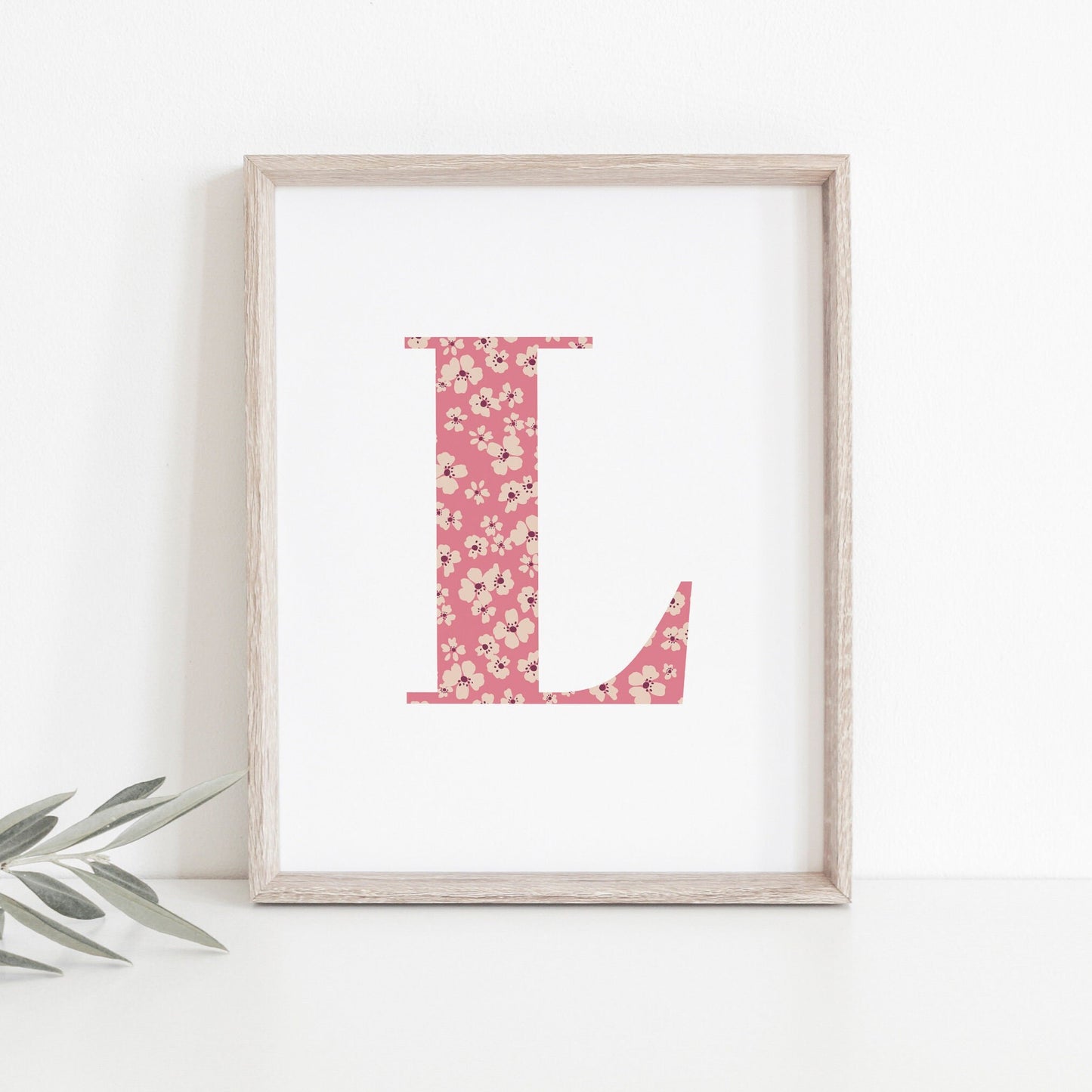 Personalised Letter Floral Print, Alphabet Nursery Art, Newborn Keepsake, Christening Gift, Custom Initial Picture, Kids Letter Art