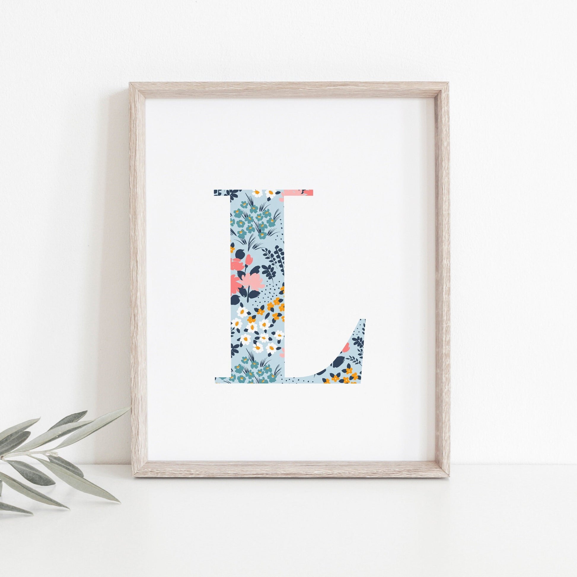 Personalised Letter Floral Print, Alphabet Nursery Art, Newborn Keepsake, Christening Gift, Custom Initial Picture, Kids Letter Art