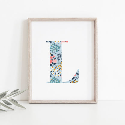 Personalised Letter Floral Print, Alphabet Nursery Art, Newborn Keepsake, Christening Gift, Custom Initial Picture, Kids Letter Art