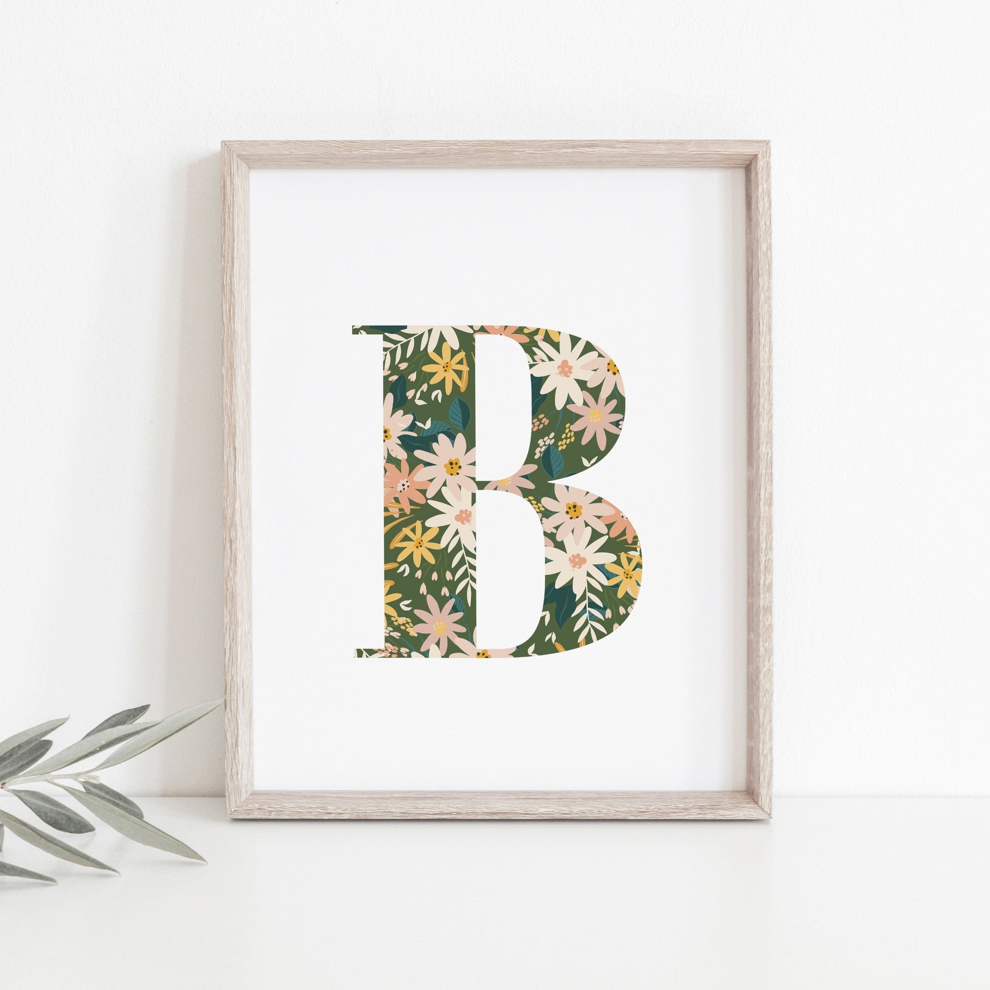 Personalised Letter Floral Print, Alphabet Nursery Art, Newborn Keepsake, Christening Gift, Custom Initial Picture, Kids Letter Art