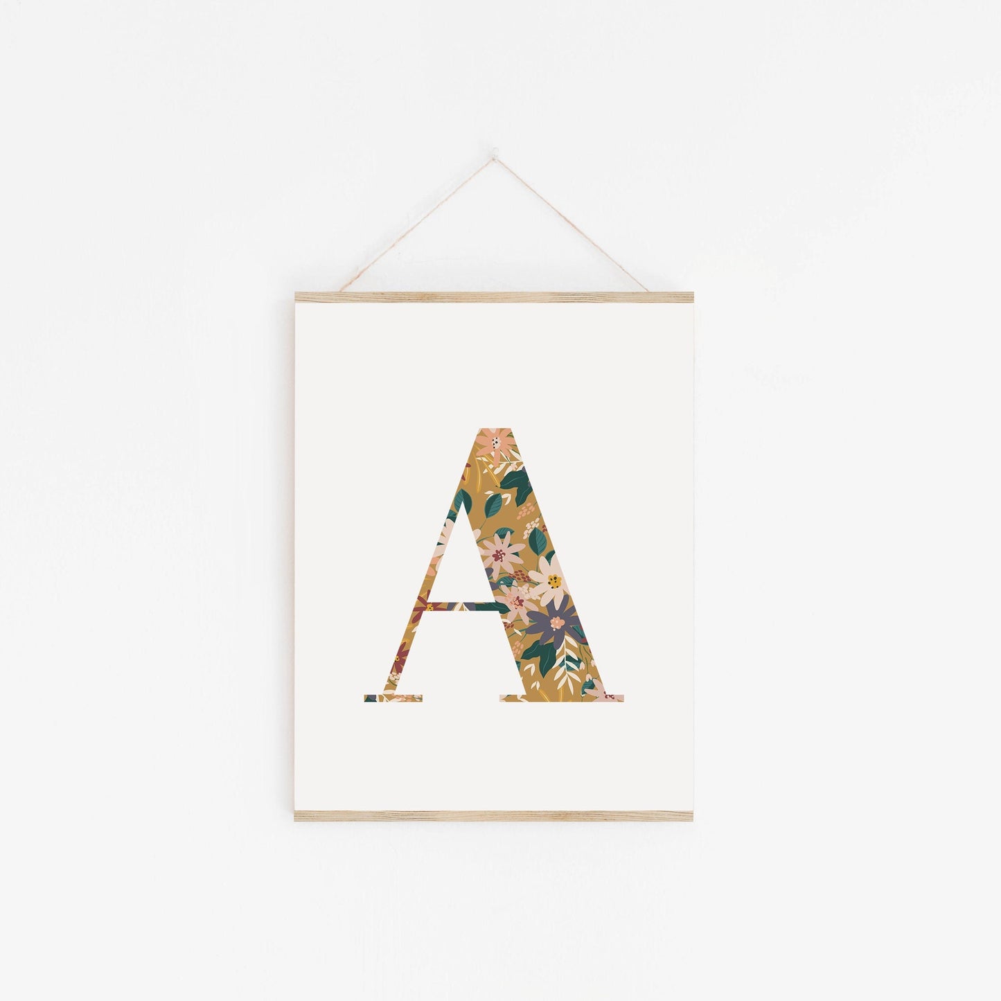 Personalised Letter Floral Print, Alphabet Nursery Art, Newborn Keepsake, Christening Gift, Custom Initial Picture, Kids Letter Art