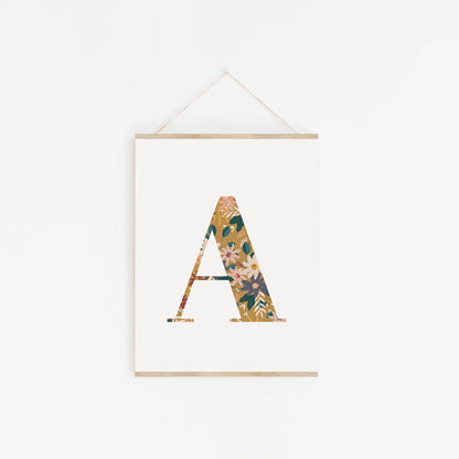 Personalised Letter Floral Print, Alphabet Nursery Art, Newborn Keepsake, Christening Gift, Custom Initial Picture, Kids Letter Art