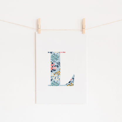 Personalised Letter Floral Print, Alphabet Nursery Art, Newborn Keepsake, Christening Gift, Custom Initial Picture, Kids Letter Art