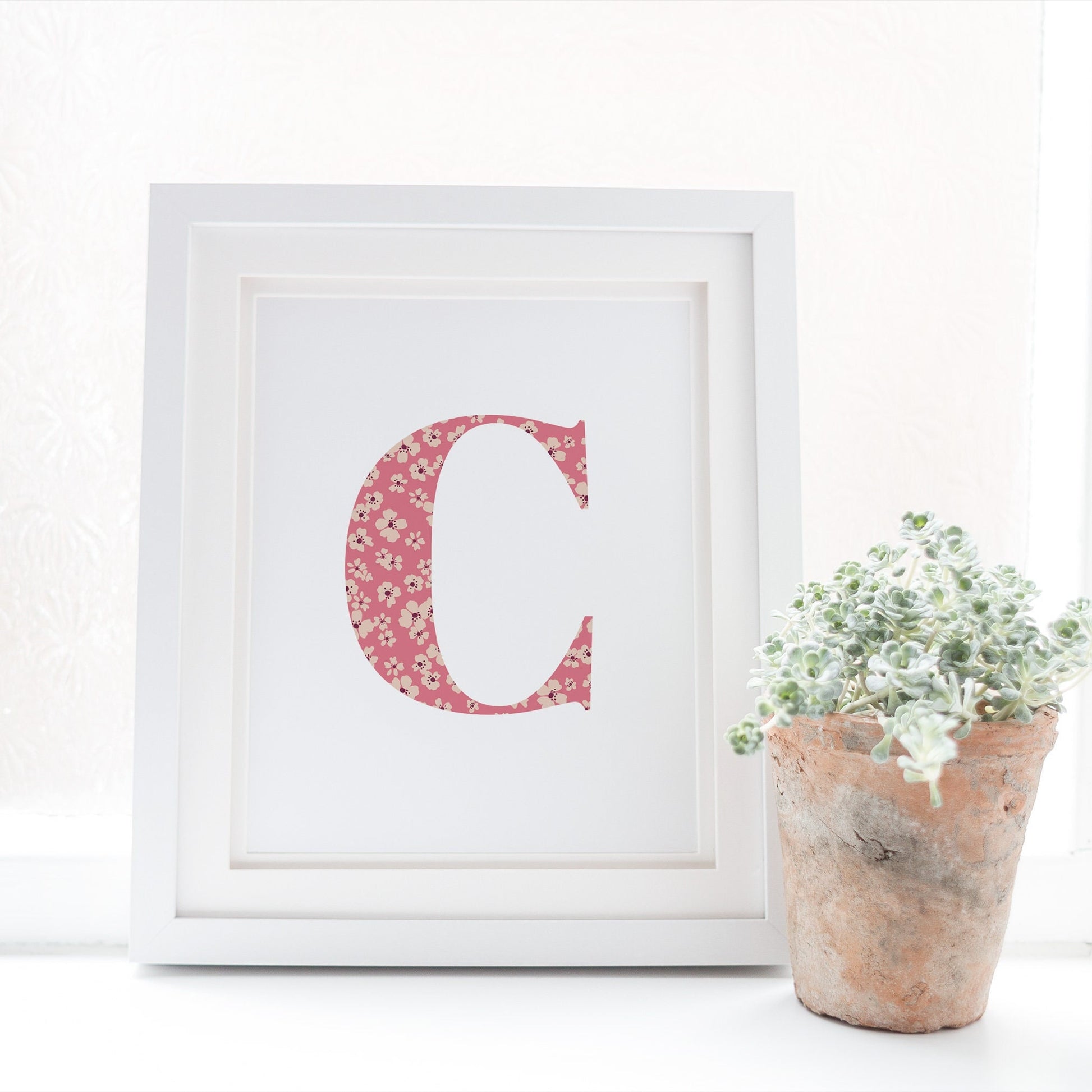 Personalised Letter Floral Print, Alphabet Nursery Art, Newborn Keepsake, Christening Gift, Custom Initial Picture, Kids Letter Art