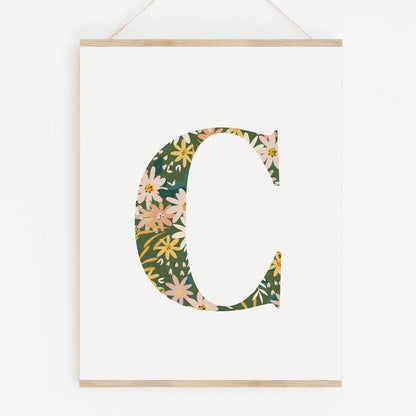 Personalised Letter Floral Print, Alphabet Nursery Art, Newborn Keepsake, Christening Gift, Custom Initial Picture, Kids Letter Art